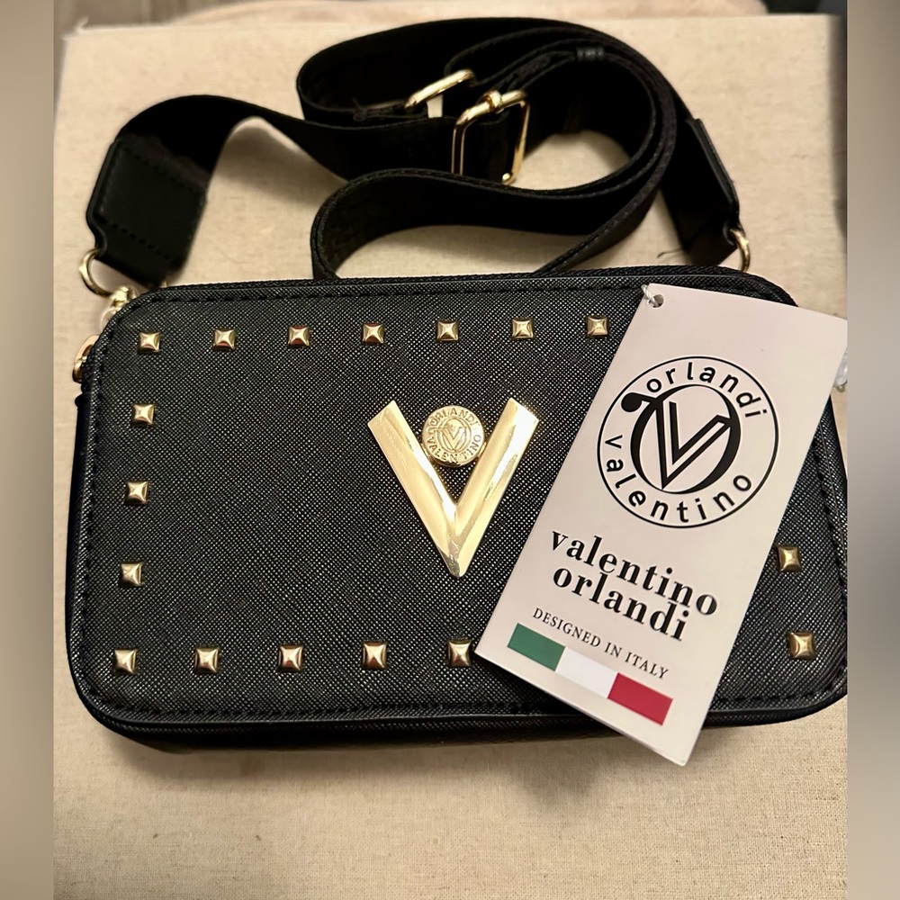 Valentino Orlandi Black Studded Crossbody Shoulder Bag NWT